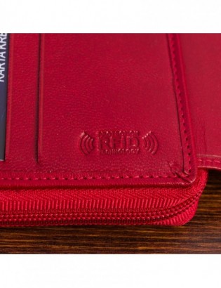 Portfel skórzany damski duży pionowy RFiD skóra klasyk czerwony Beltimore A08 - zdjęcie 11