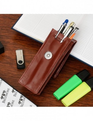 Etui na długopisy pojemne brązowe skórzane Beltimore G91 - zdjęcie 3