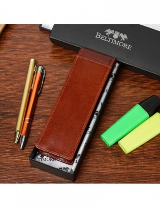Etui na długopisy pojemne brązowe skórzane Beltimore G91 - zdjęcie 4