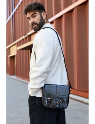 Torba męska skórzana na ramię zgrabna czarna elegancka Beltimore N03 - zdjęcie 3