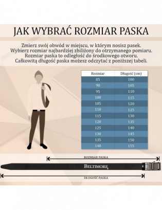 Pasek męski skórzany do spodni casual garnituru automat gładki jasno szary Beltimore A52 - zdjęcie 13