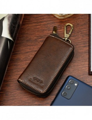 Etui na klucze premium skórzane kluczówka jasny brąz Beltimore P87 - zdjęcie 2