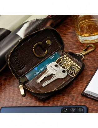 Etui na klucze premium skórzane kluczówka jasny brąz Beltimore P87 - zdjęcie 4