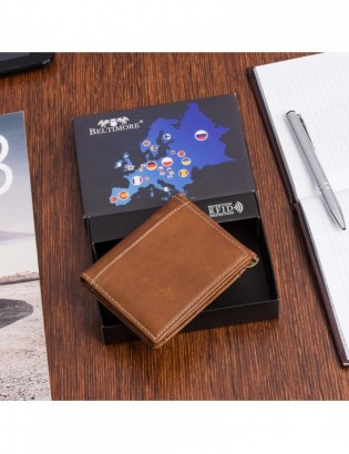 Portfel męski skórzany mały brązowy z wsuwką na banknoty RFiD Beltimore L47 - zdjęcie 6