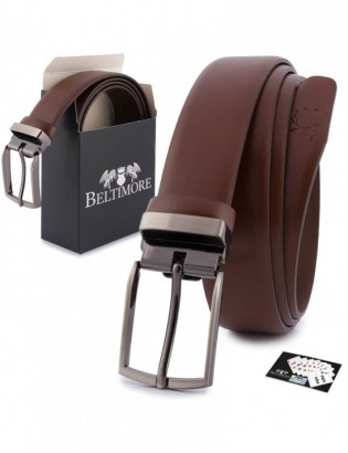 Pasek męski skórzany premium 3,5 cm casualowy brązowy skóra lico Beltimore brązowy E37 - zdjęcie 1