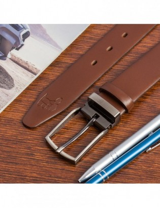 Pasek męski skórzany premium 3,5 cm casualowy brązowy skóra lico Beltimore brązowy E37 - zdjęcie 7