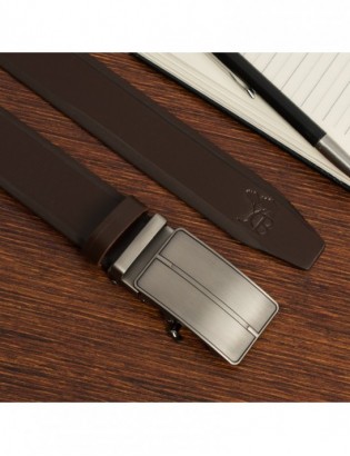 Skórzany męski pasek automatyczny premium skóra licowa czekoladowy Beltimore A55 - zdjęcie 5