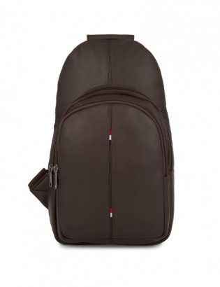 Saszetka nerka przez ramię crossbody męska modna torba dwukomorowa skóra naturalna brązowa F01 - zdjęcie 6