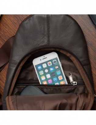 Saszetka nerka przez ramię crossbody męska modna torba dwukomorowa skóra naturalna brązowa F01 - zdjęcie 7