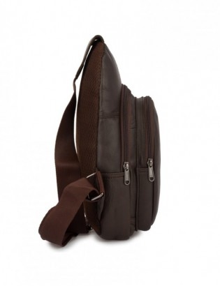 Saszetka nerka przez ramię crossbody męska modna torba dwukomorowa skóra naturalna brązowa F01 - zdjęcie 8