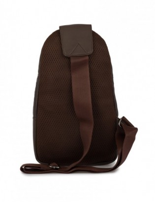 Saszetka nerka przez ramię crossbody męska modna torba dwukomorowa skóra naturalna brązowa F01 - zdjęcie 9