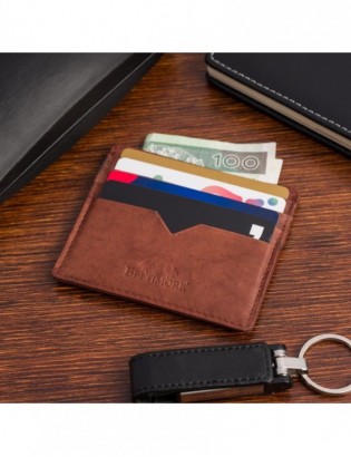 Etui na dokumenty karty wizytówki skórzane slim portfel brązowe Beltimore E49 - zdjęcie 3