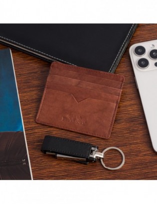 Etui na dokumenty karty wizytówki skórzane slim portfel brązowe Beltimore E49 - zdjęcie 5